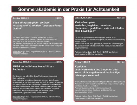 SOMMERAKADEMIE IN DER PRAXIS FÜR ACHTSAMKEIT