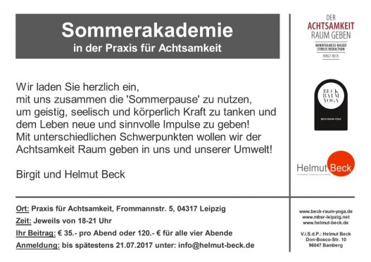 SOMMERAKADEMIE IN DER PRAXIS FÜR ACHTSAMKEIT